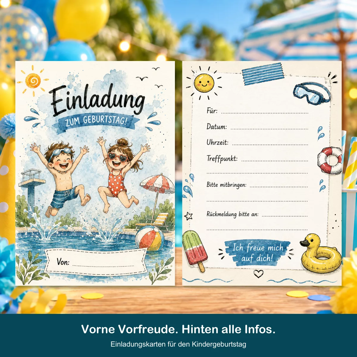 Einladungskarte Schwimmbad 10er Set A6