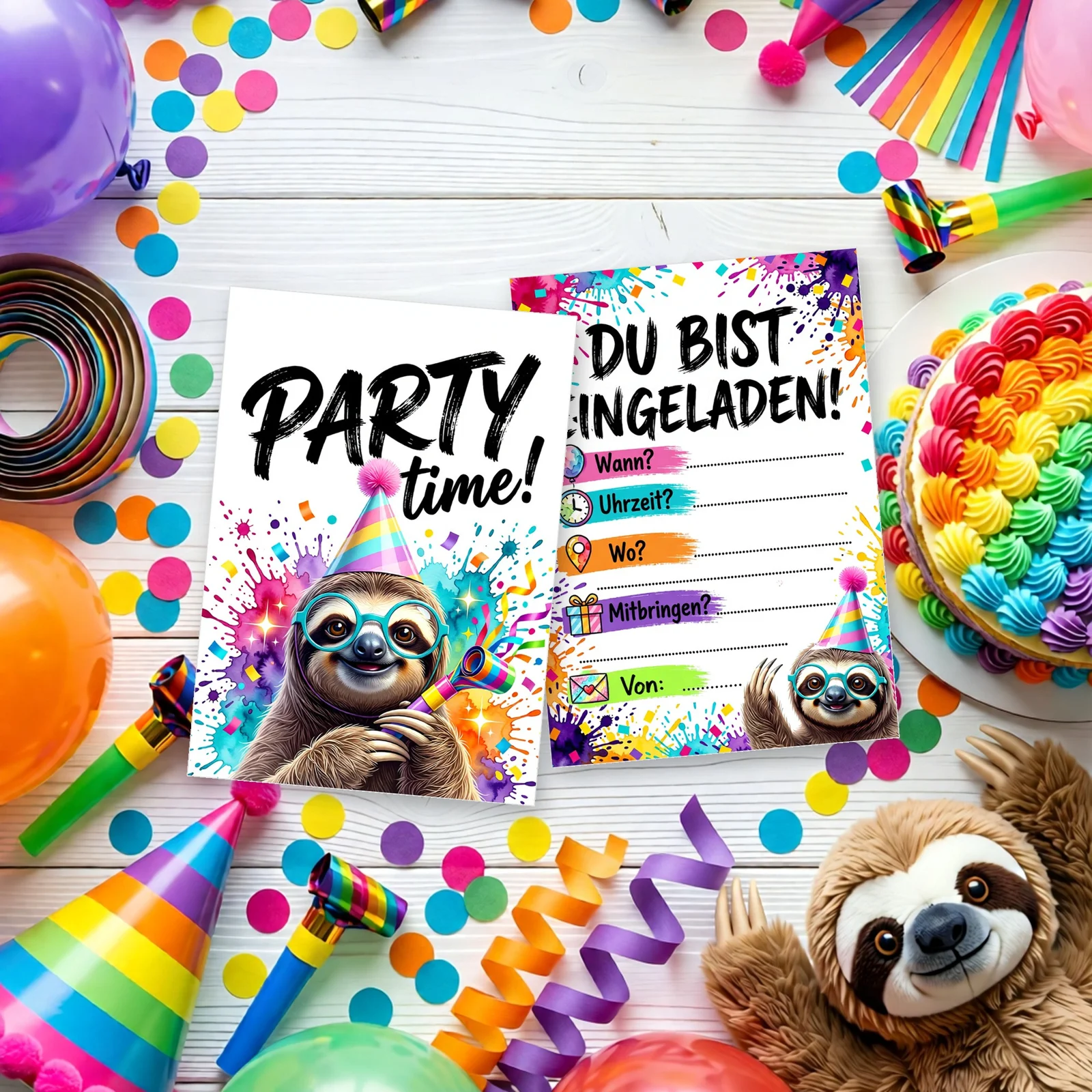 Einladungskarte Party Faultier 10er Set A6