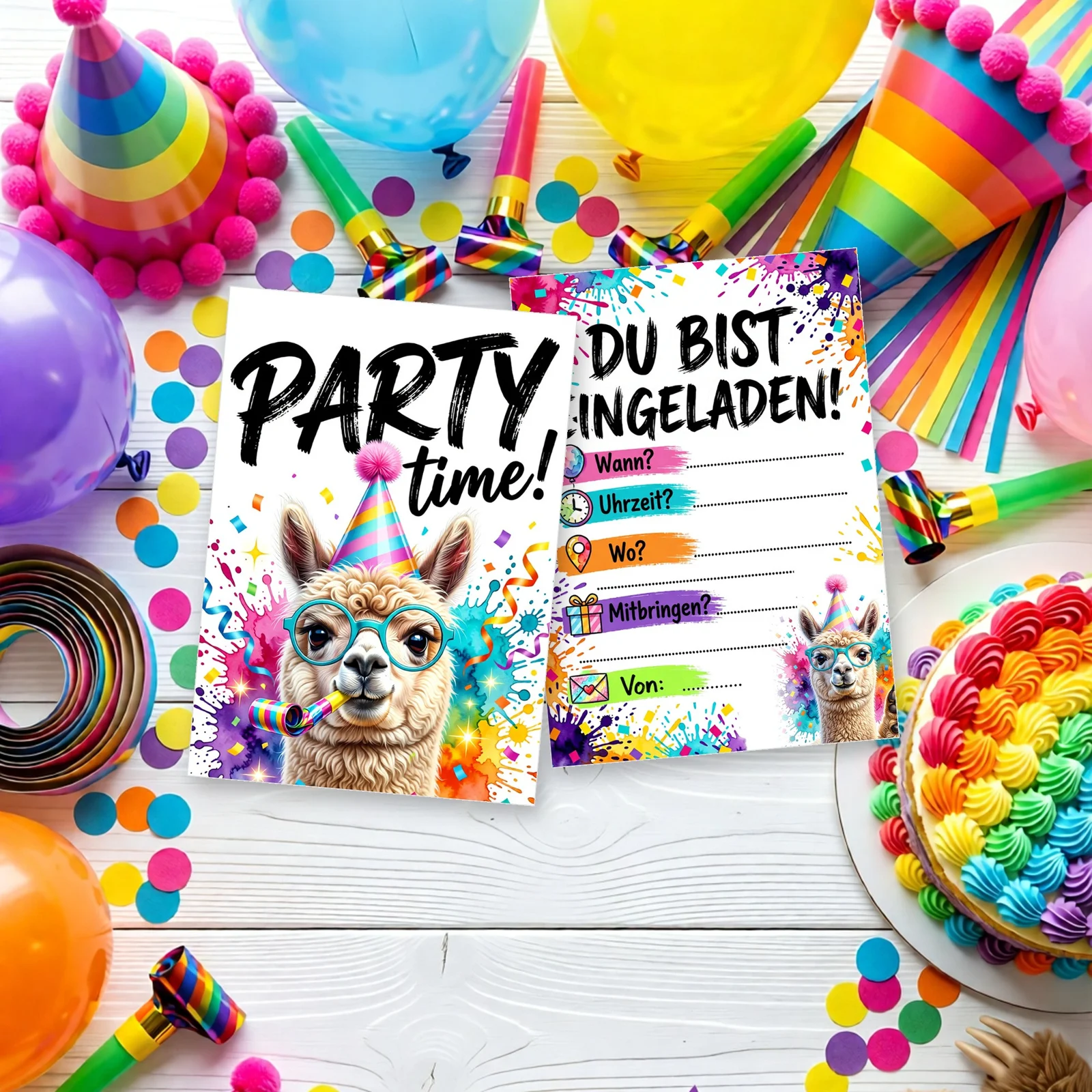 Einladungskarte Party Lama 10er Set A6