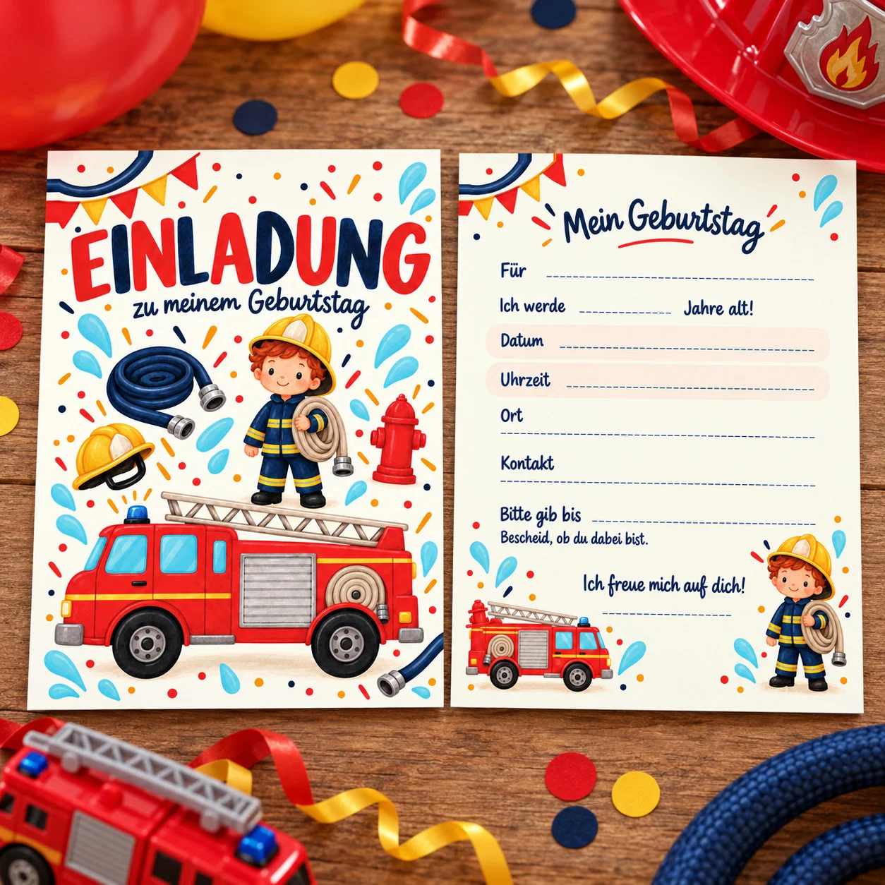 Einladungskarte Feuerwehr 10er Set A6