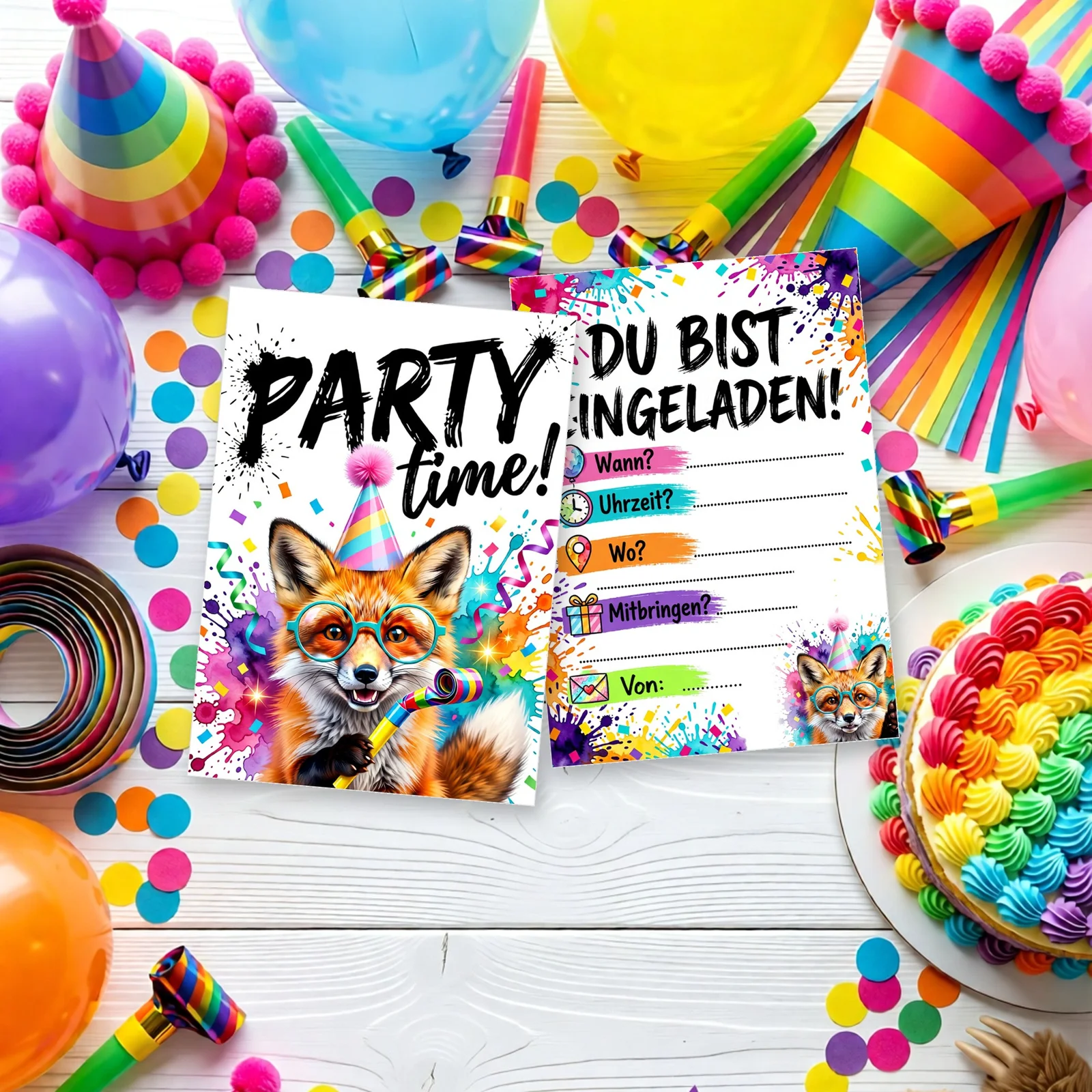 Einladungskarte Party Fuchs 10er Set A6