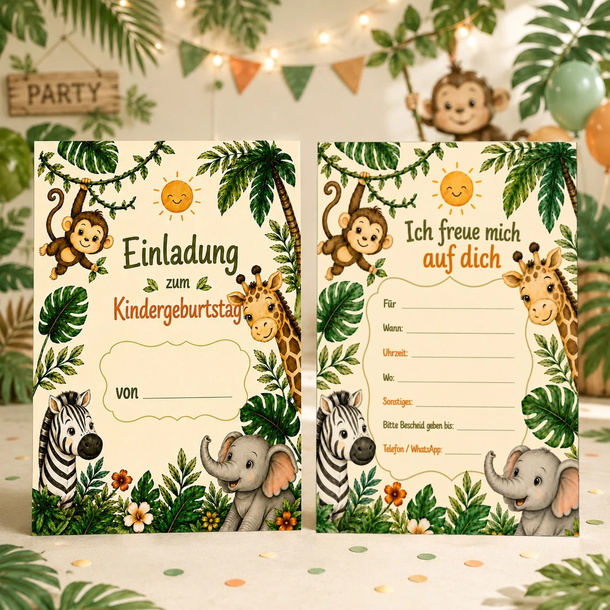 Einladungskarte Dschungel 10er Set A6