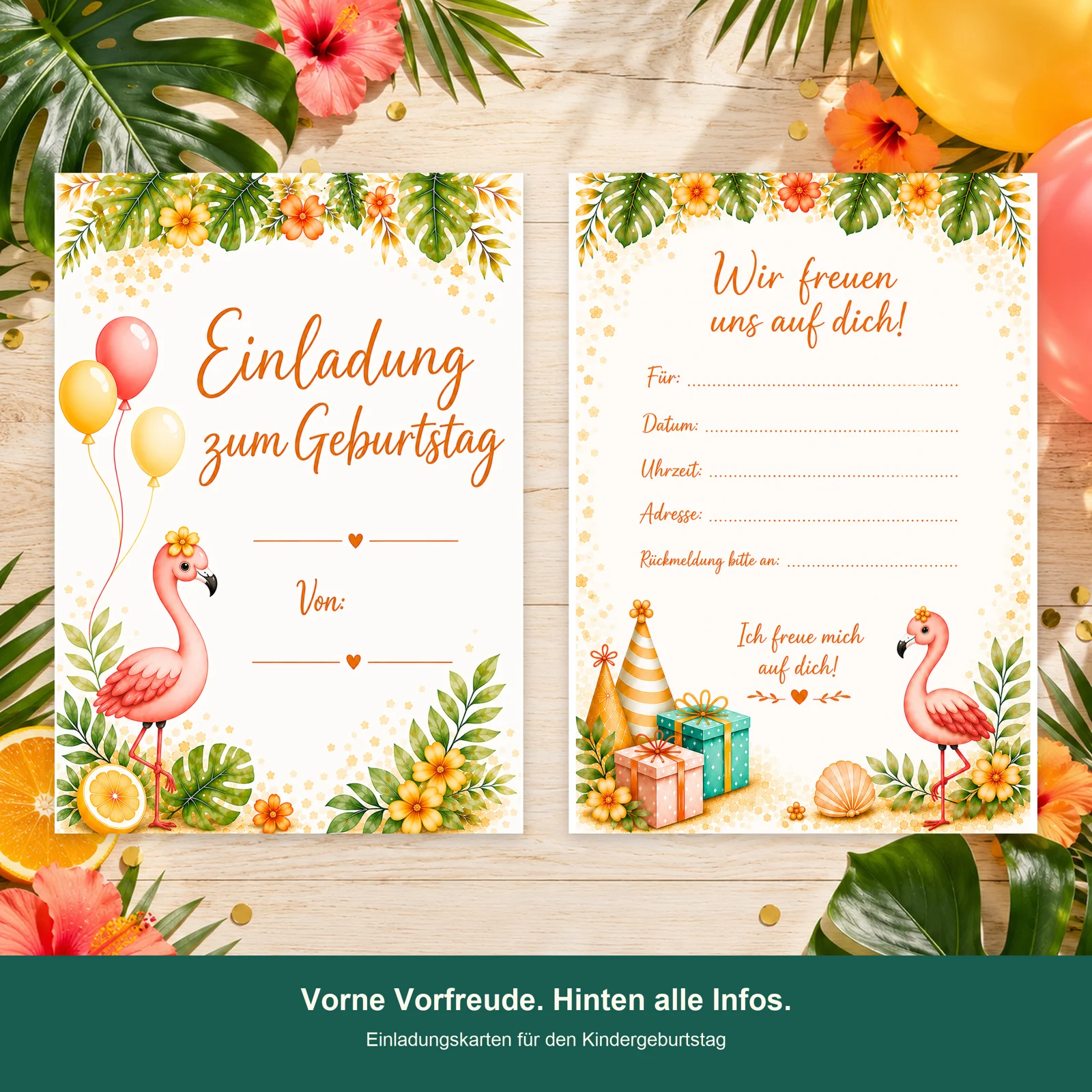 Einladungskarte Flamingo 10er Set A6