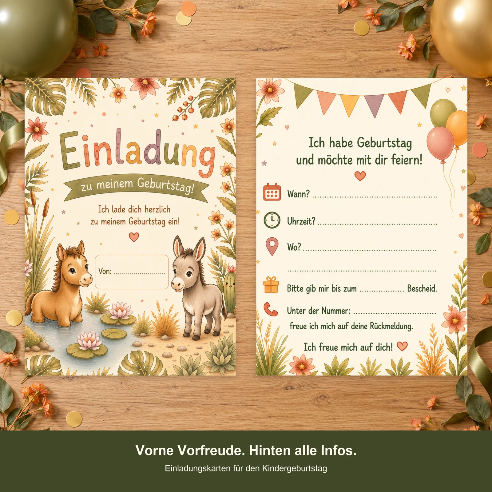 Einladungskarte Esel Pferd 10er Set A6